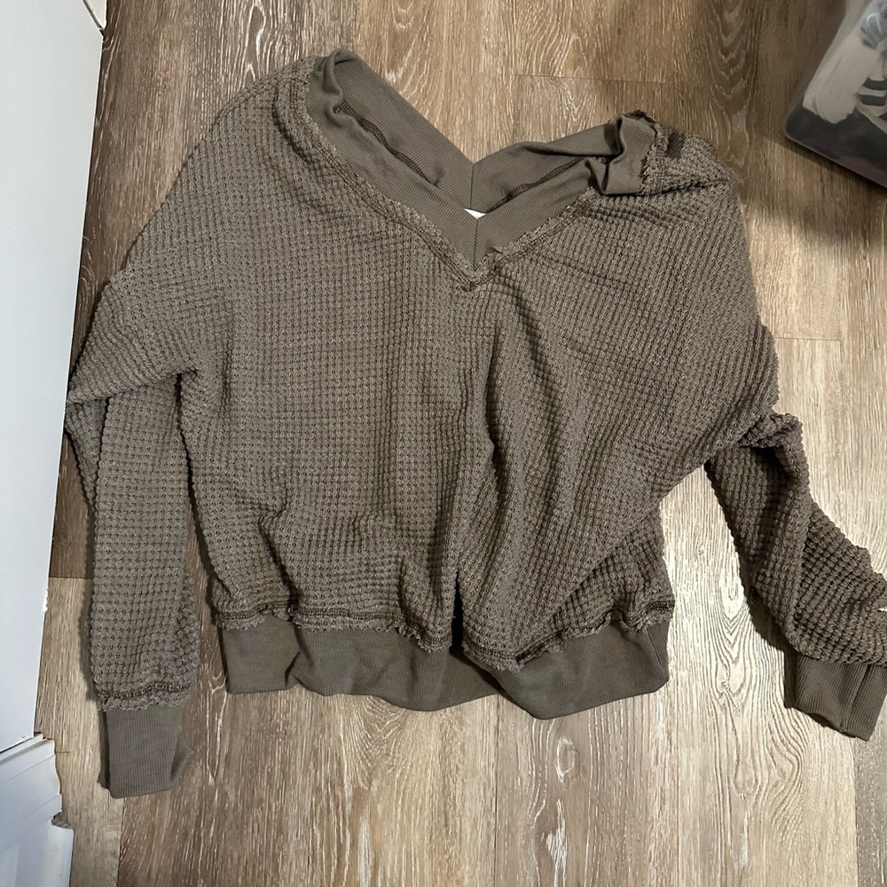 Brown Long Sleeve waffle knit shirt